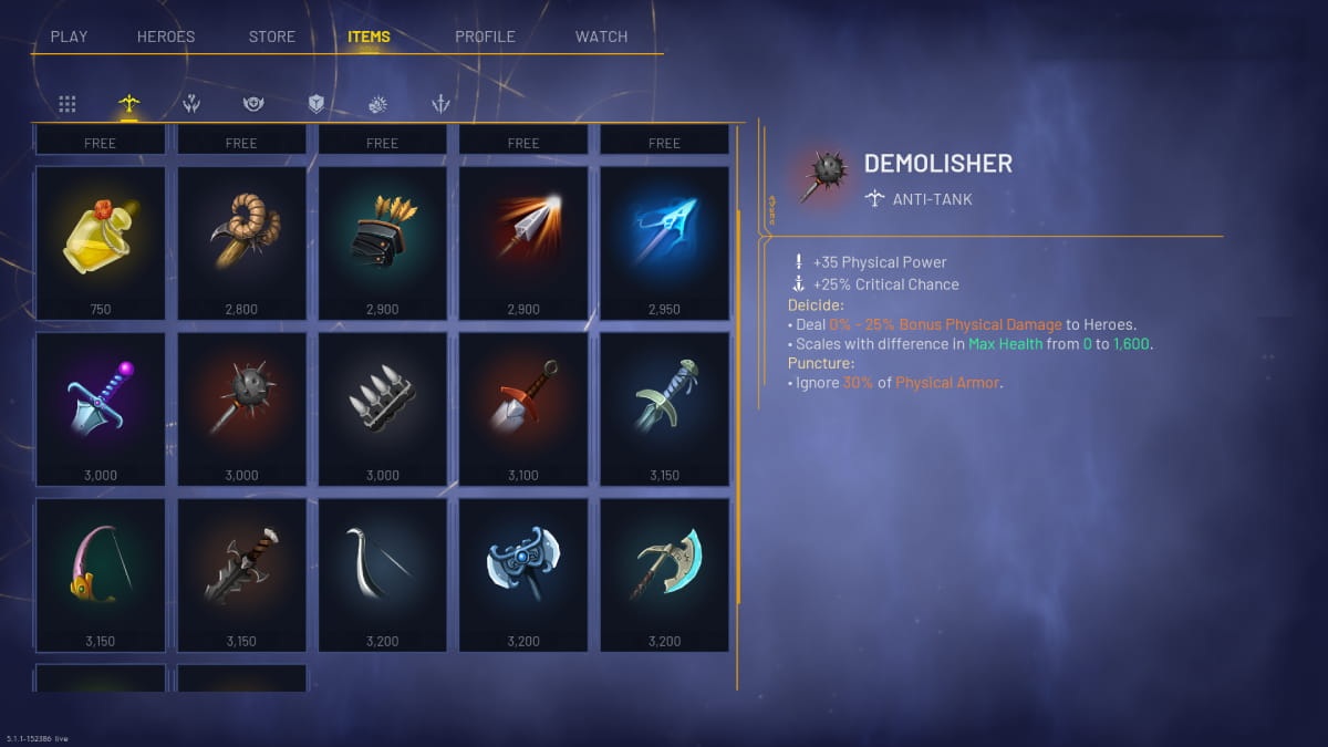 Demolisher in the items screen on predecessor