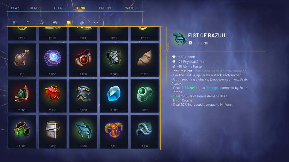 Fist of Razuul in the items screen in Predecessor