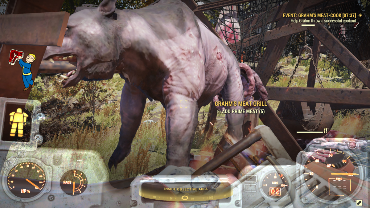 Grahm während seiner Grillparty in Fallout 76 Urfleisch geben.