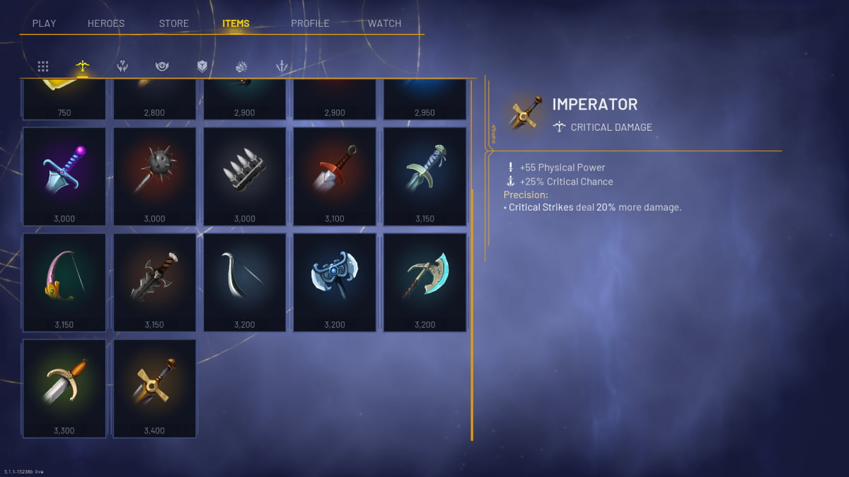 Imperator in the items screen in Predecessor