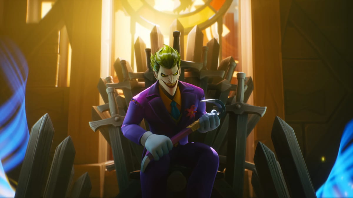 MultiVersus joker sitting on a throne