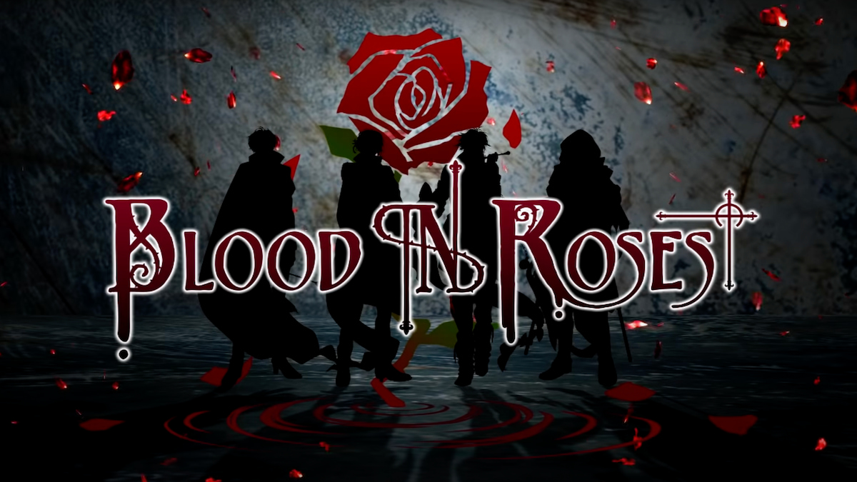 Title screen for mobile otome game Blood in Roses. 