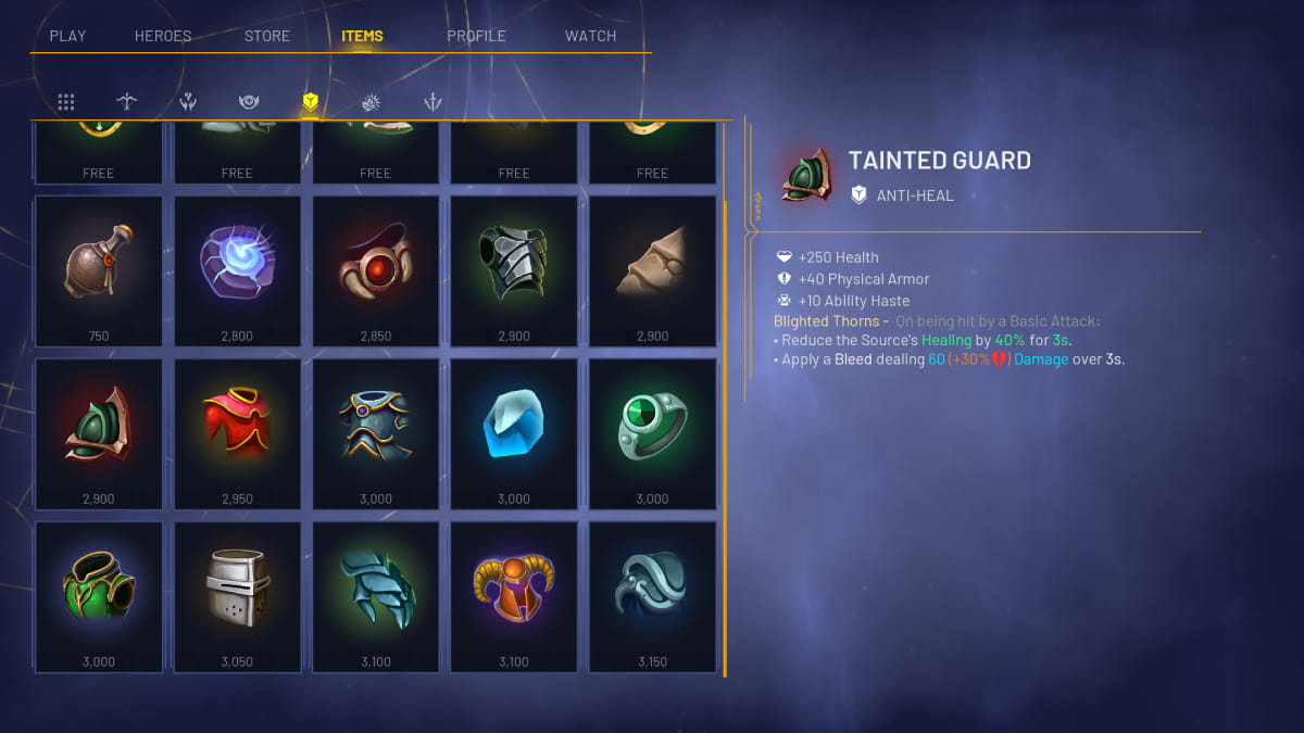 Tainted Guard in the items screen in Predecessor