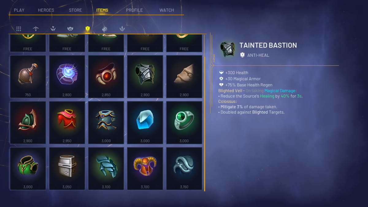 Tainted Bastion in the items screen in Predecessor