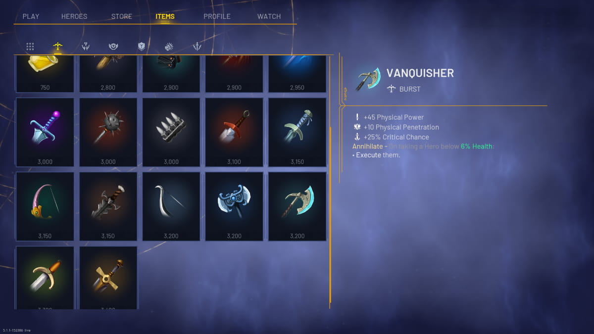 Vanquisher in the item screen in Predecessor