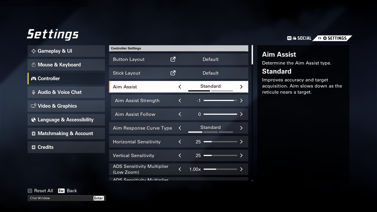 XDefiant controller settings page