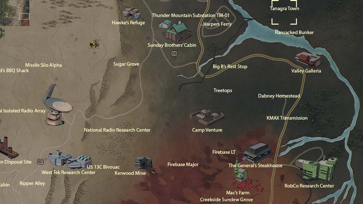 Lage der Stadt Tanagra in Fallout 76