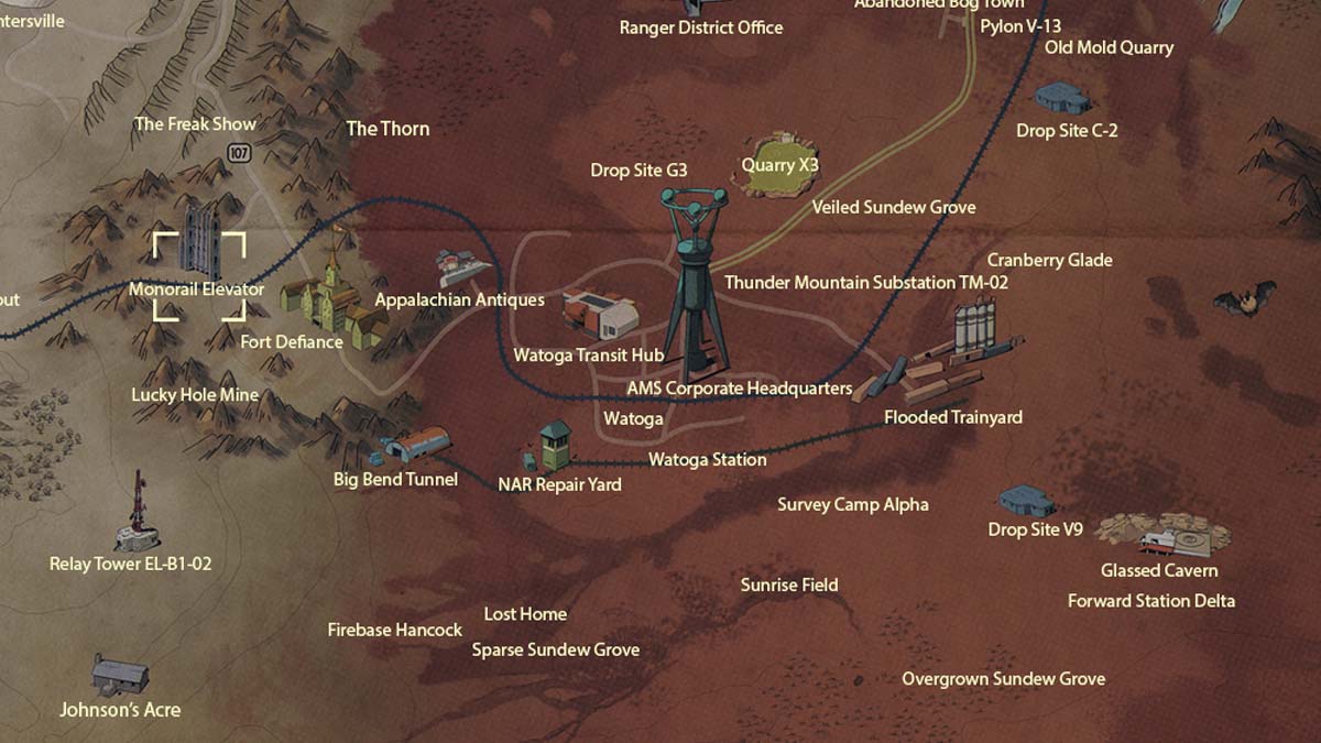 Standort des Einschienenaufzugs in Fallout 76