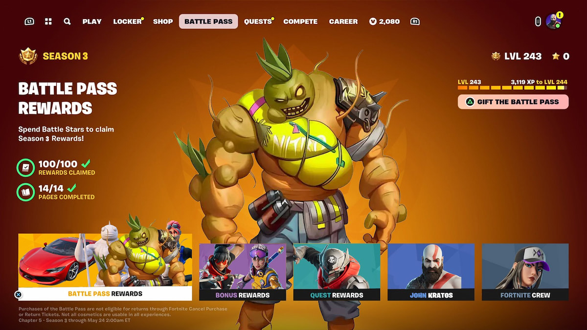 Concept of fortnite chapter 5 season 3 battle pass with sand zombie