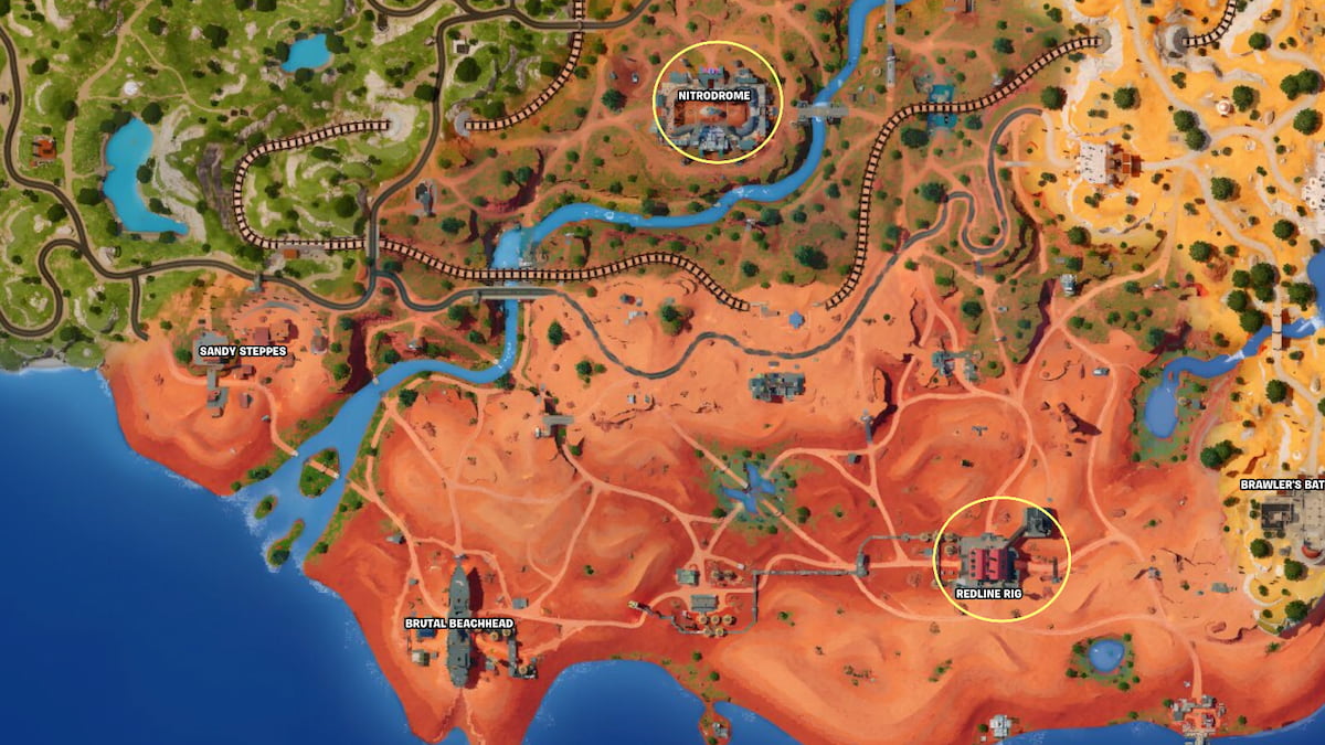 Fortnite Chapter 5 Season 3 map with boss medallion locations