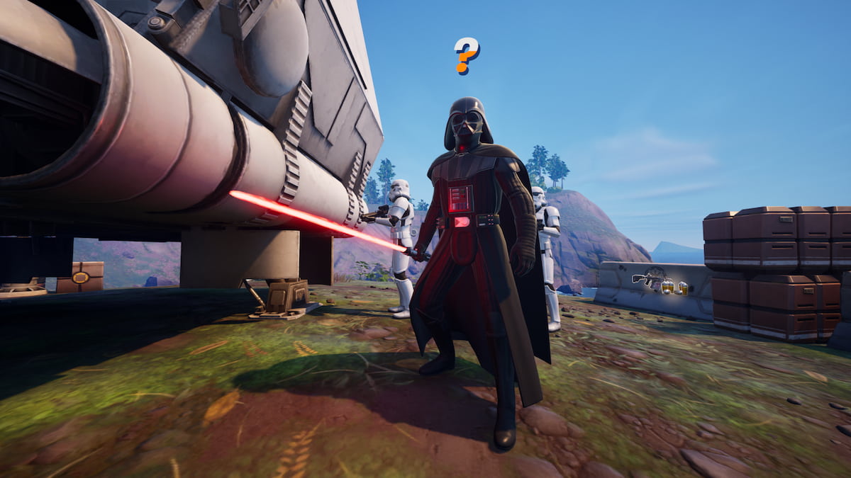 Darth Vader wykrywa pobliskiego gracza, stojącego obok statku i szturmowców