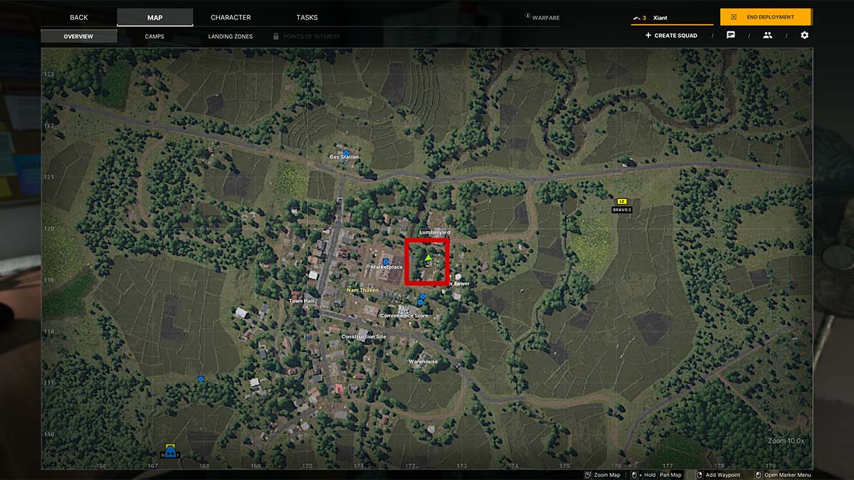 The location of the construction shop for the Lost and Found task in Gray Zone Warfare