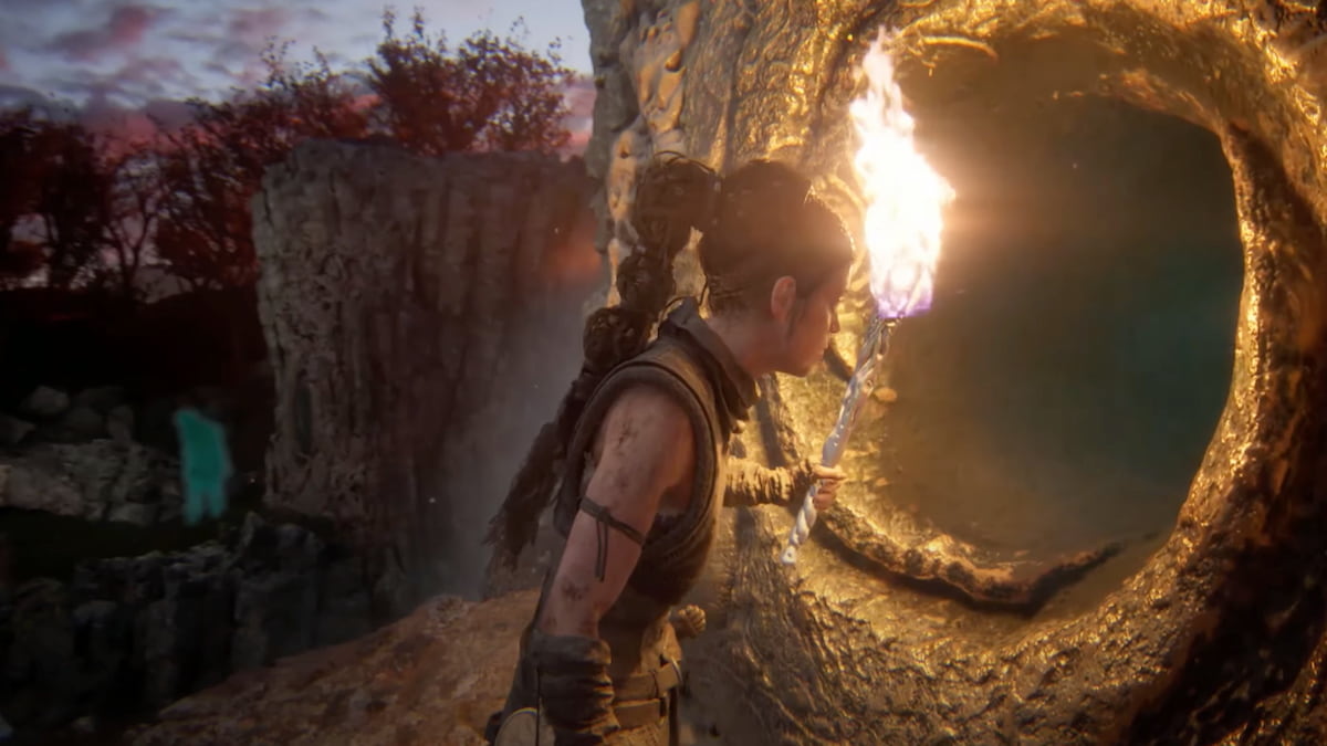 Torch portal 1 giving spirit the torch in Senua's Saga: Hellblade 2