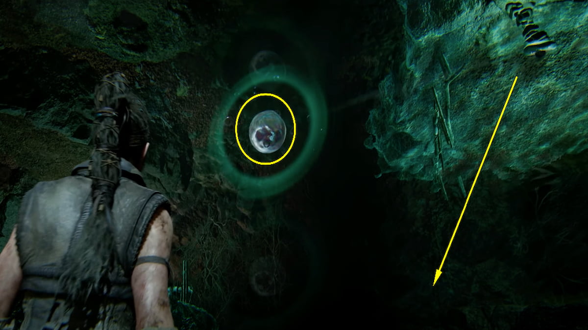 Finding ball two in hiddenfolk ball test three on upside down platform in Senua's Saga: Hellblade 2