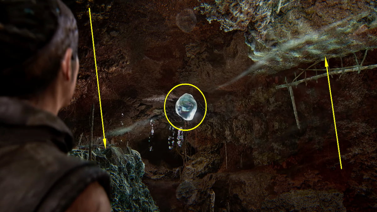 Using first water drop to reach ball three in ball test three in Senua's Saga Hellblade 2