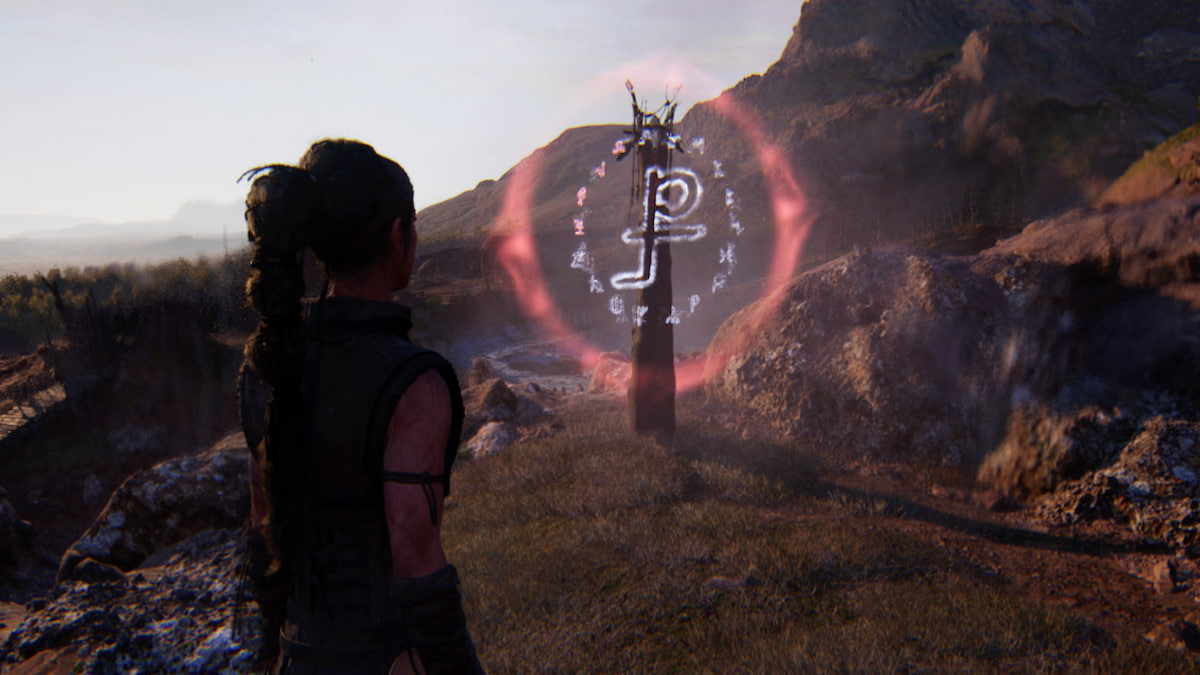 Fifth lorestangir totem overlooking pillage village in Senua's Saga: Hellblade 2