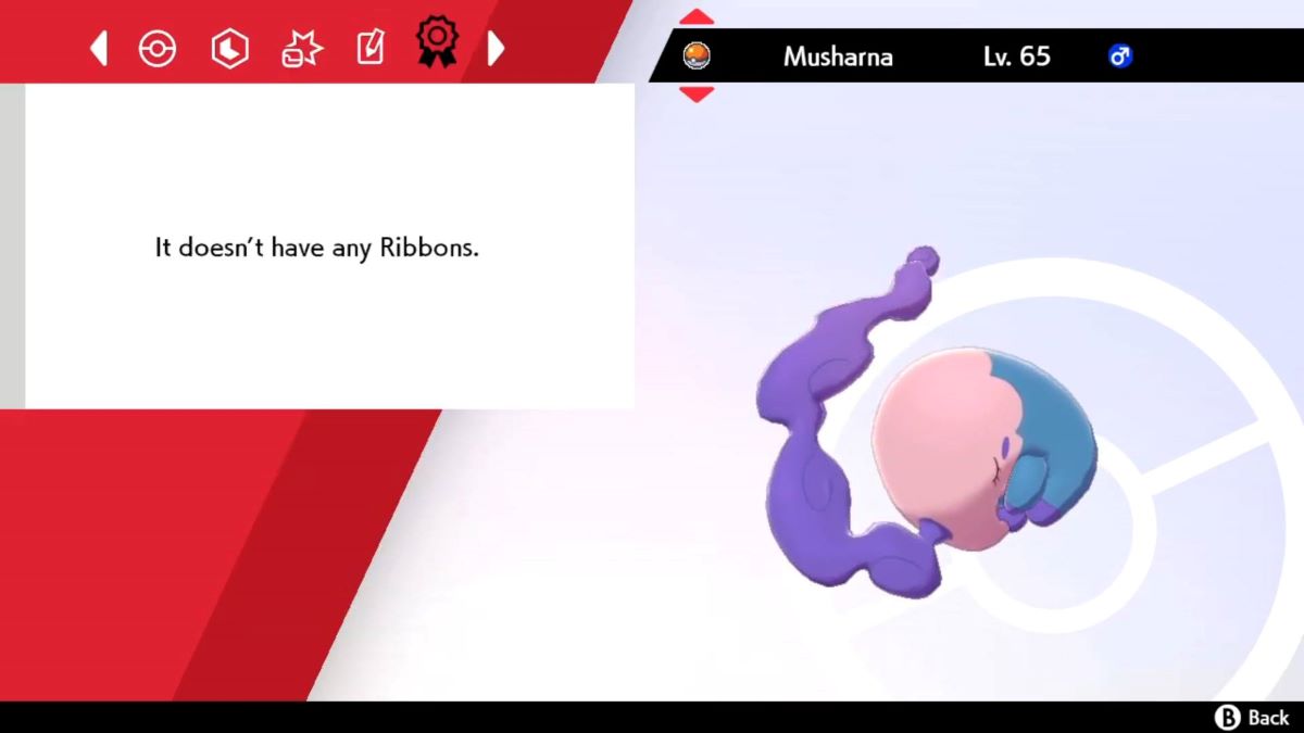 Musharna's ribbon summary in Pokemon Sword & Shield