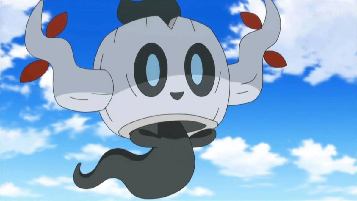 Close-up shot of shiny Phantump in the Pokemon XY animated series