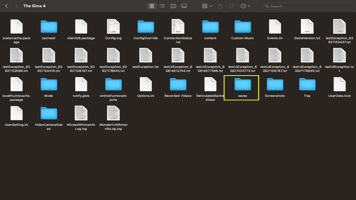 Sims 4 folder with saves folder inside it