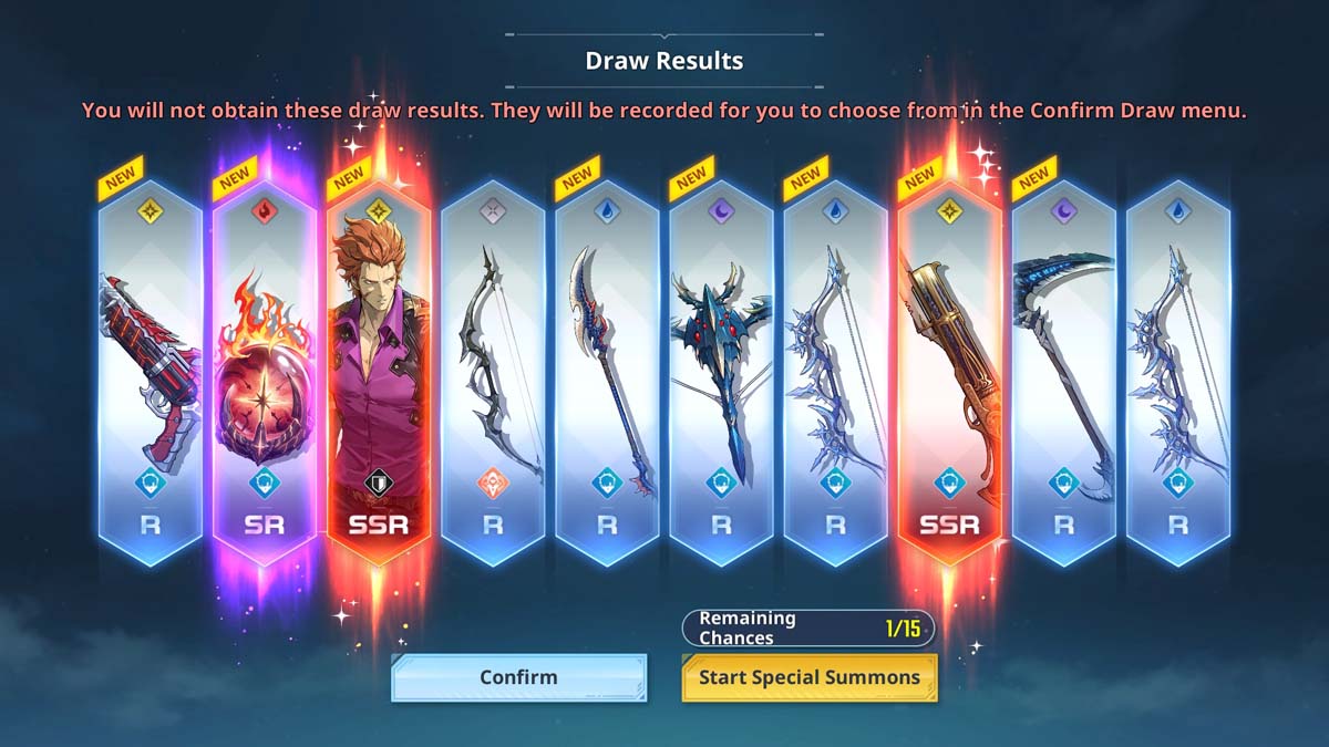 Draw results in the Special Summons menu of Solo Leveling Arise