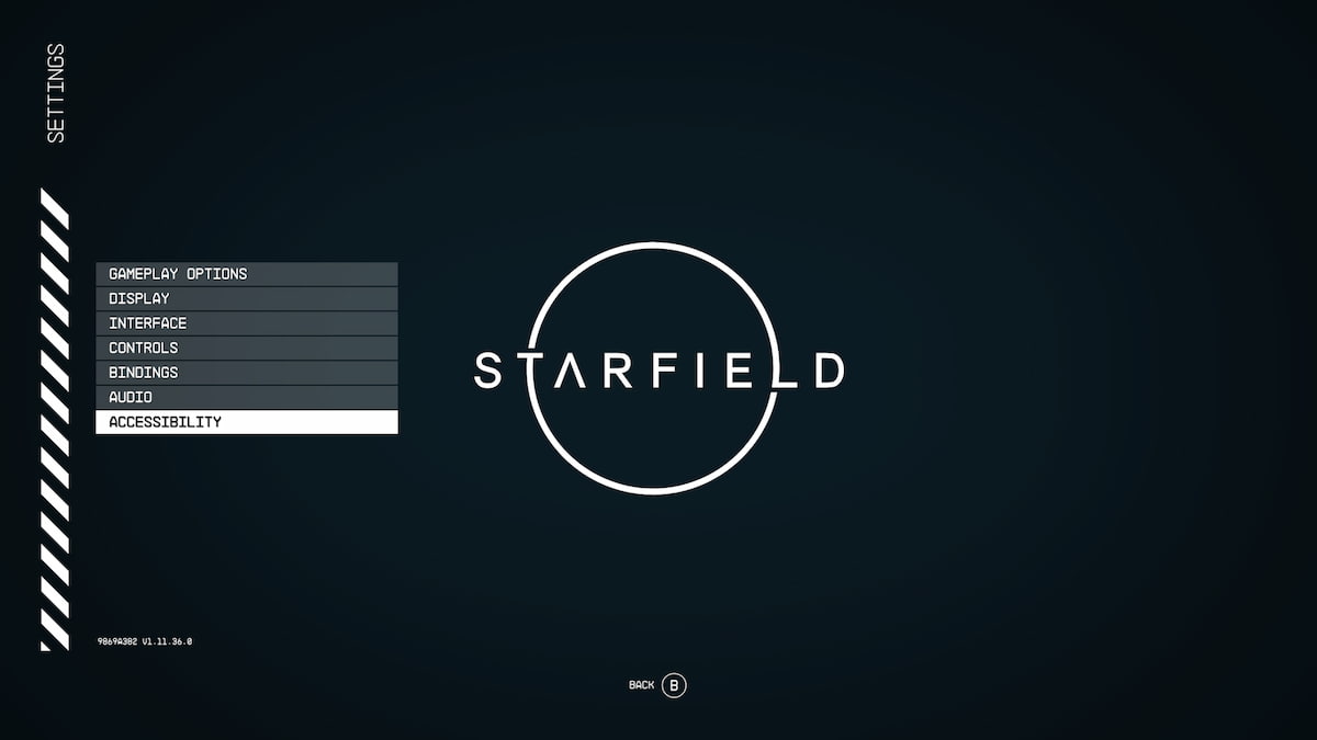Settings menu in Starfield with Accessibility option highlighted