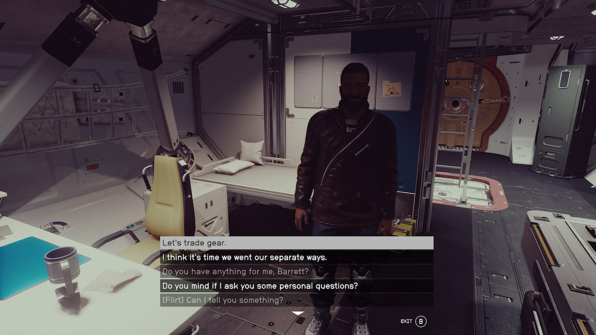 Speaking to Barrett with dialogue camera off in Starfield