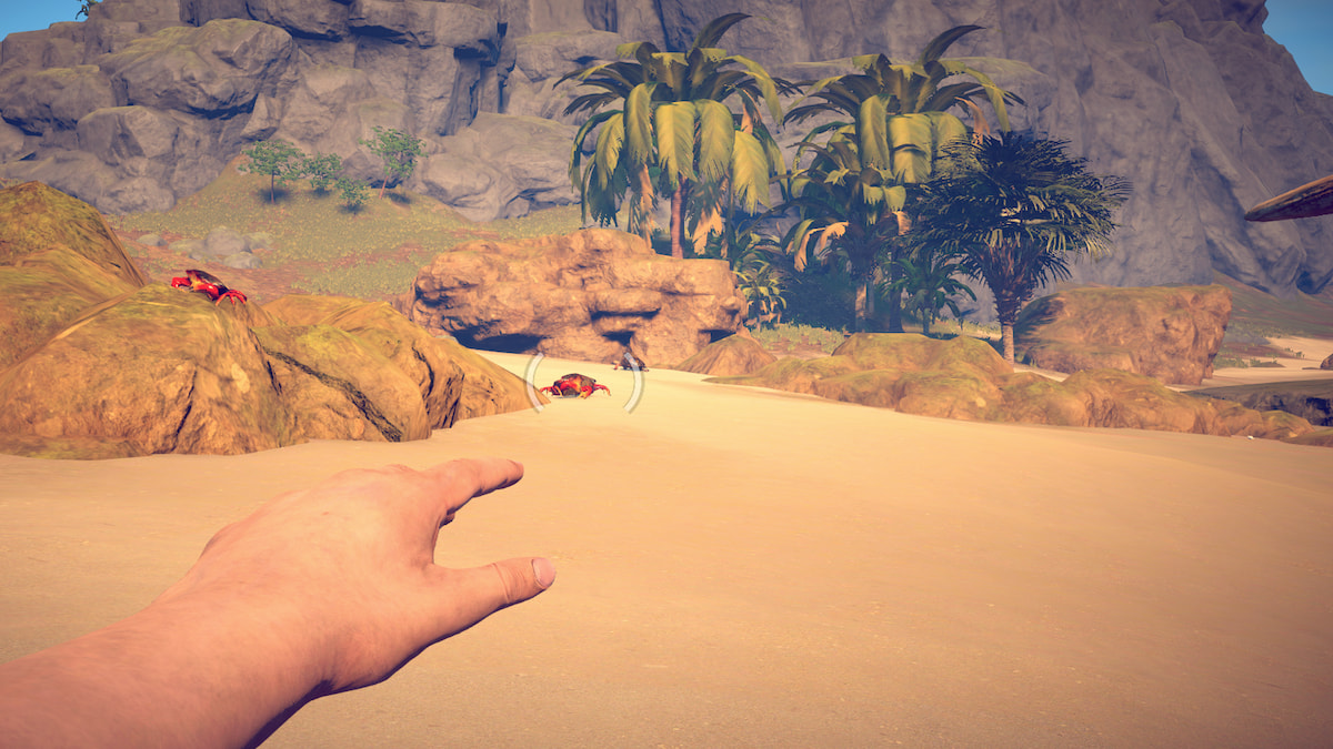 Hunting with a spear on crabs on the beach in Survival: Fountain of Youth