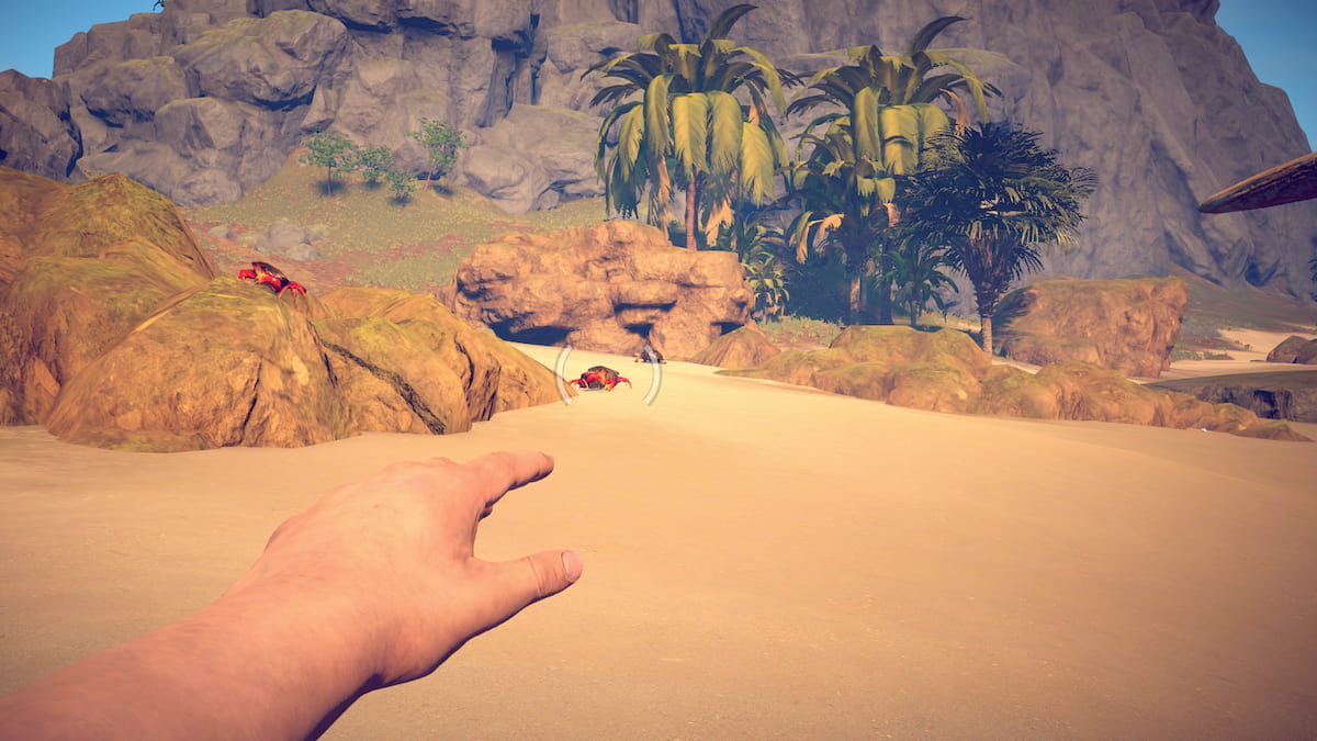 Throwing spear at crabs on the beach in Survival: Fountain of Youth