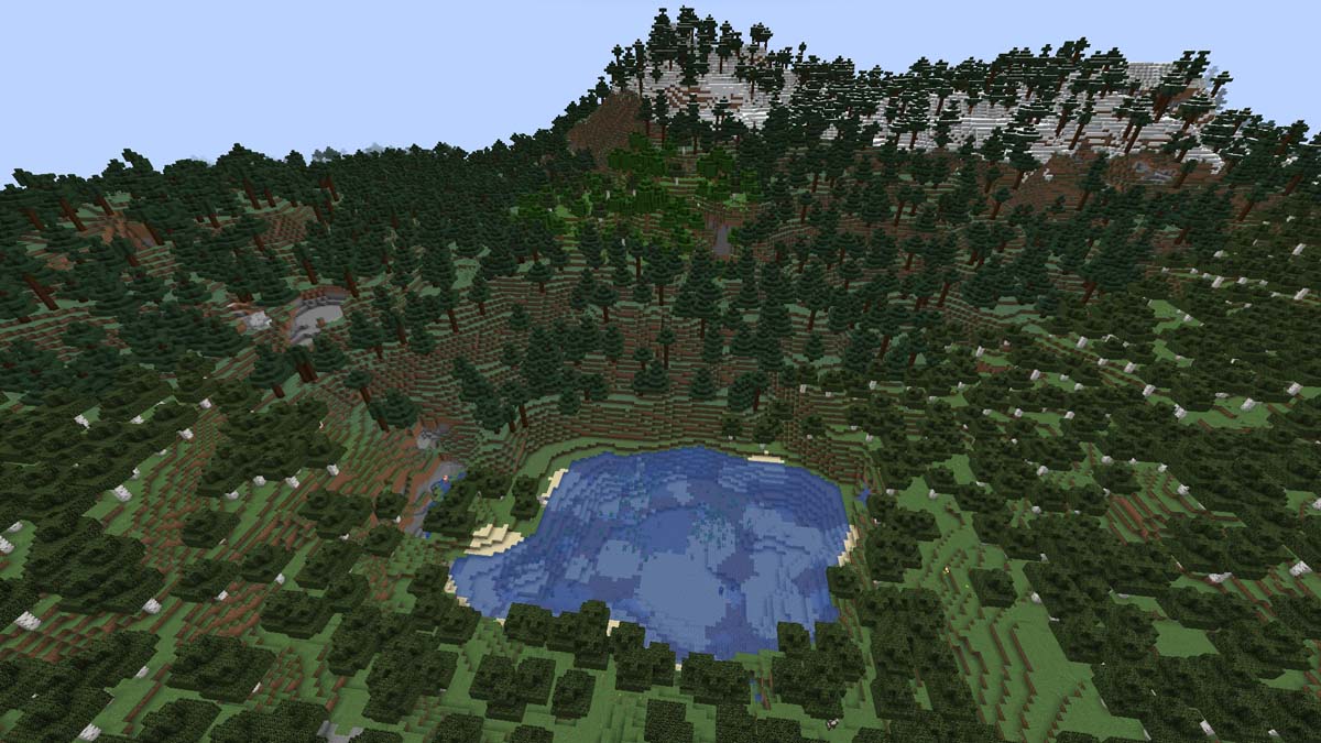 Small lake in the forest in Minecraft