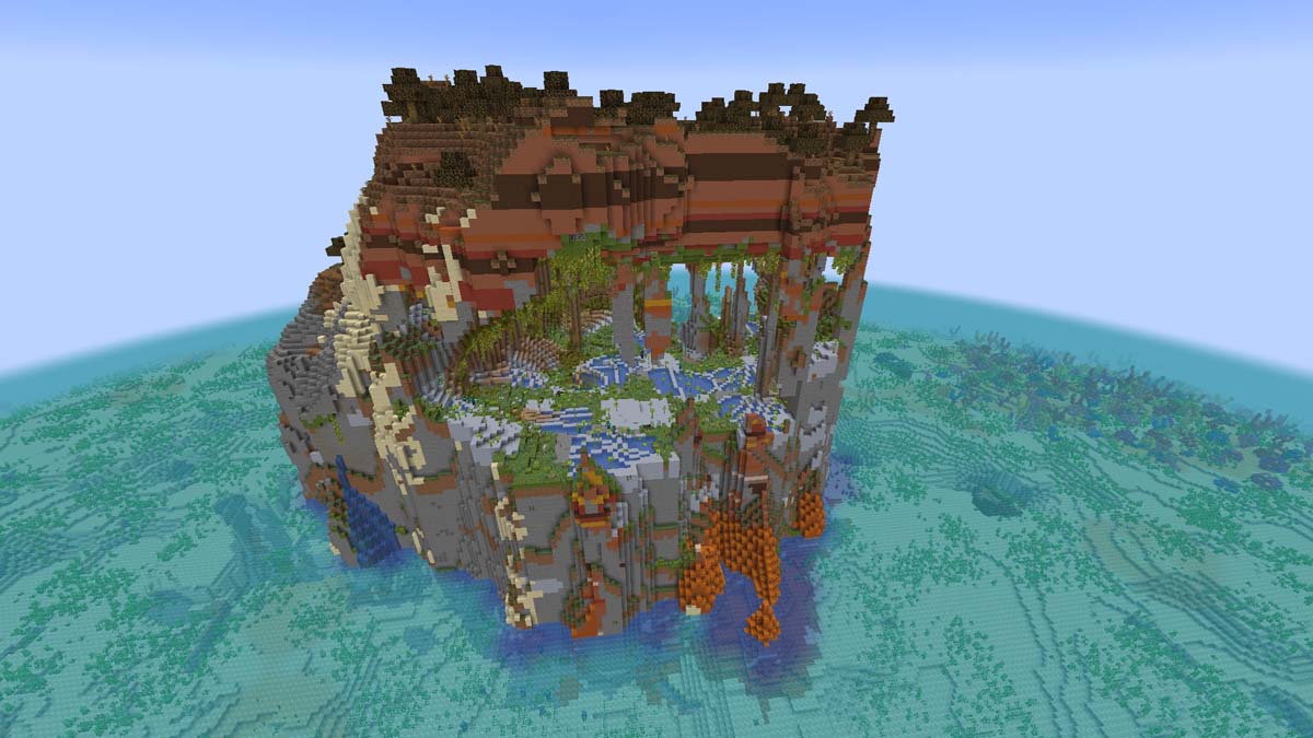 Hollow island with lush caves in Minecraft