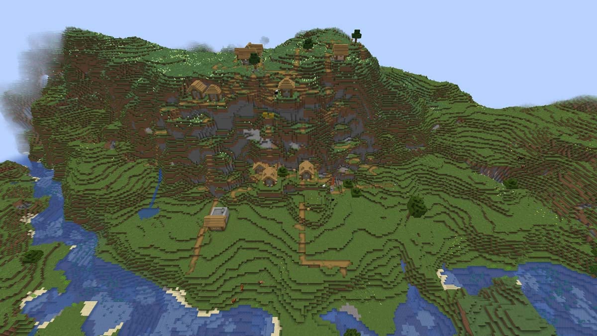 Hillside village with blacksmith in Minecraft