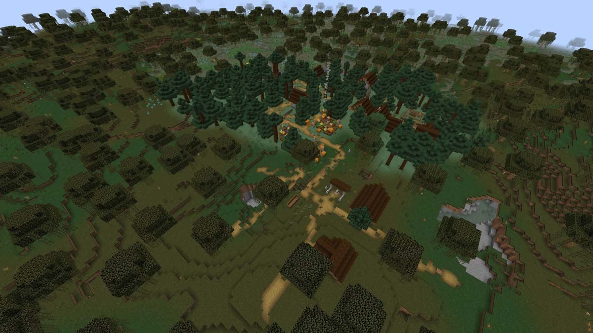Taiga village in the middle of swampland in Minecraft