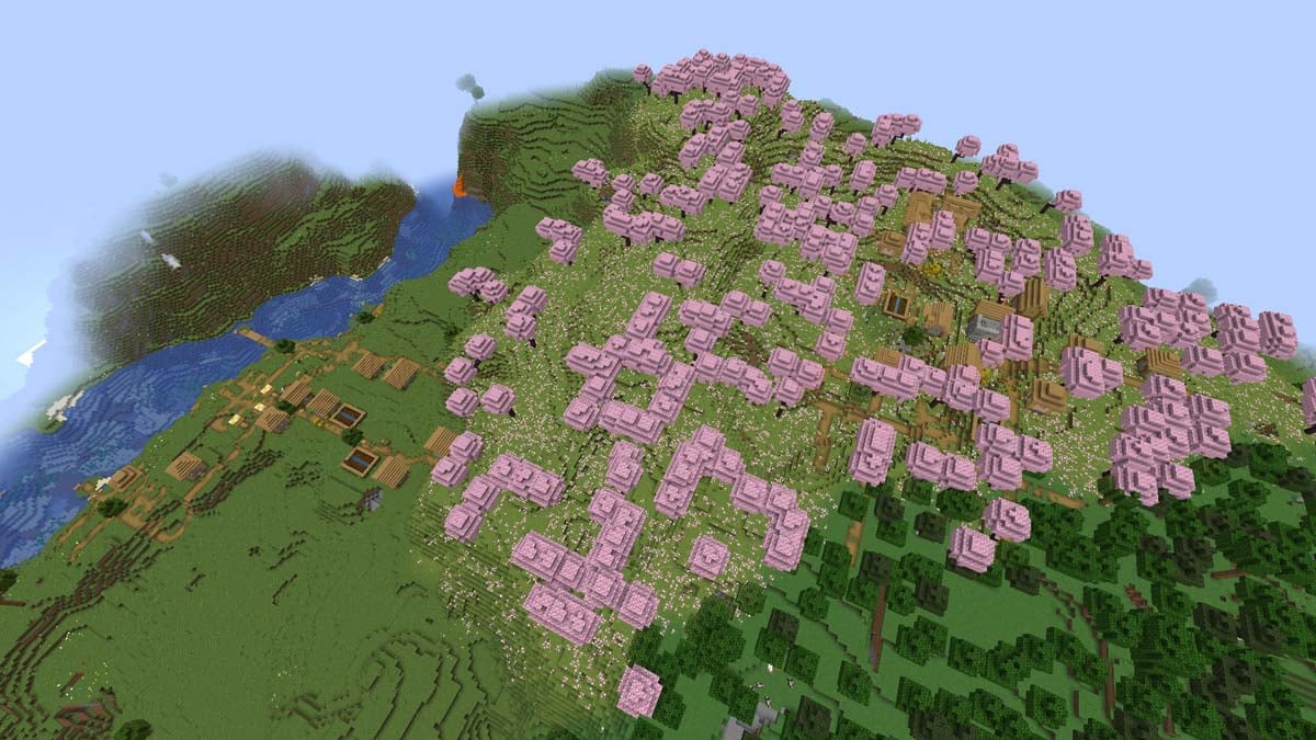 Double cherry village in Minecraft