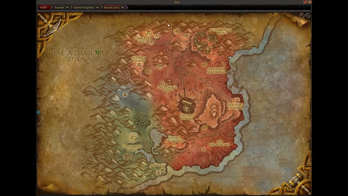 WoW Cataclysm Blasted Lands map