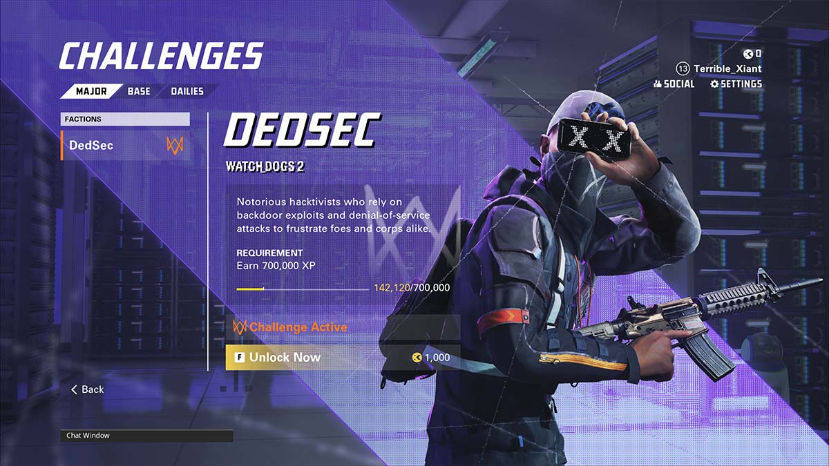 The Major Challenges screen in XDefiant