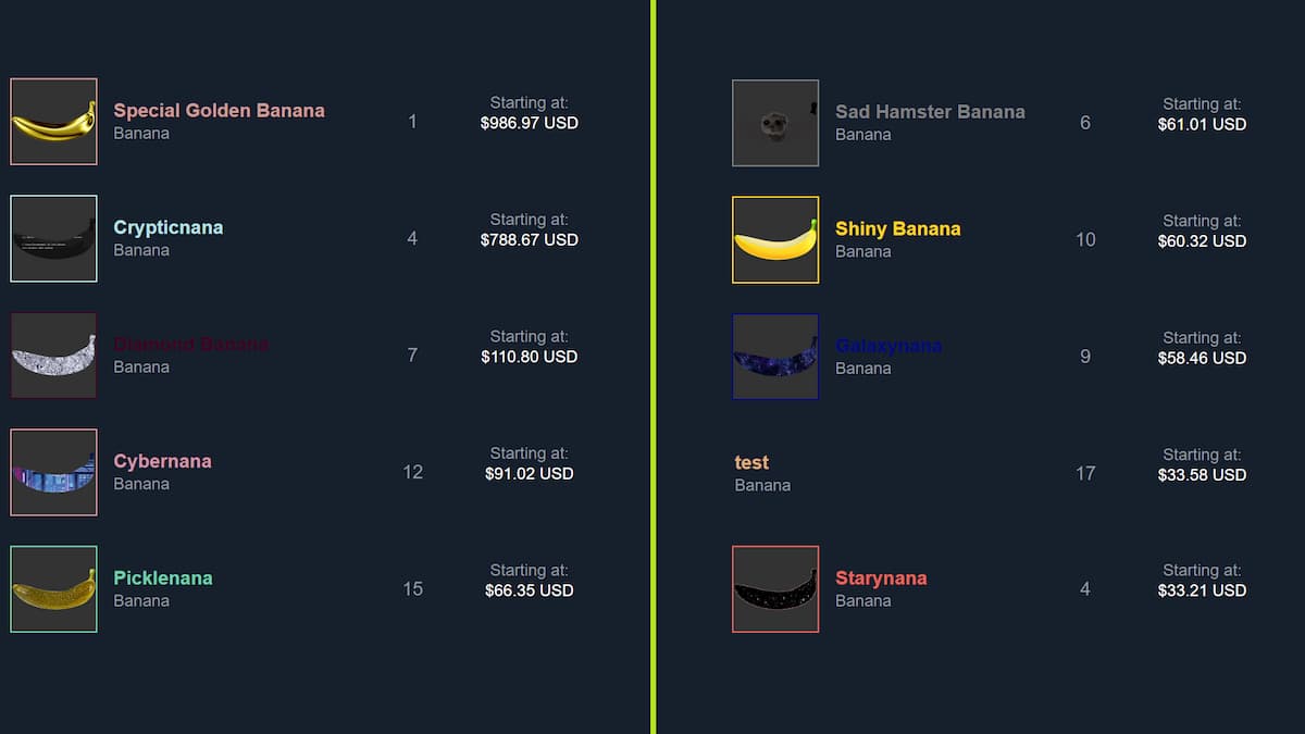 Rarest and most expensive bananas on Steam