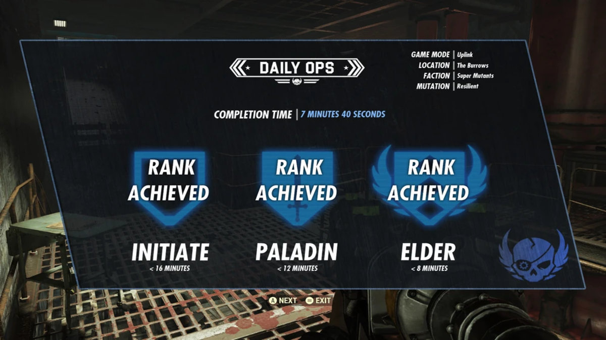 Looking at the Daily Ops results screen in Fallout 76