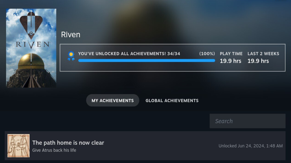 Earning all 34 achievements in Riven