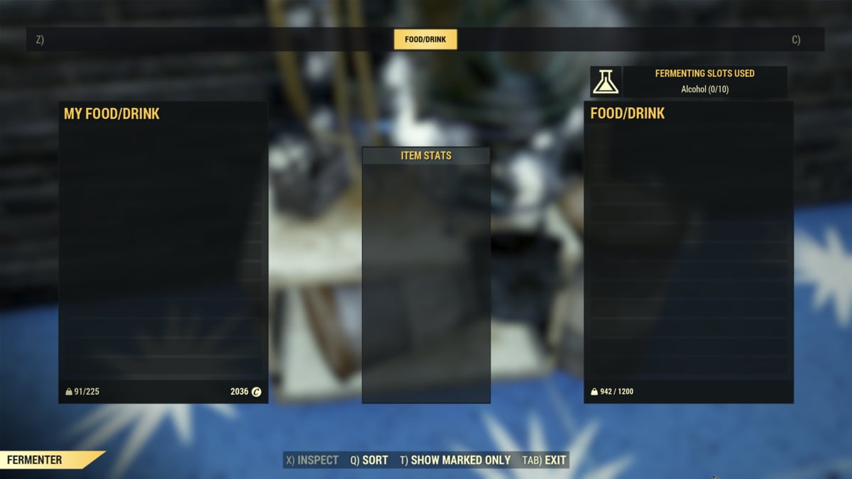 Looking at the Fermenter menu in Fallout 76.