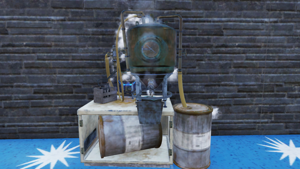 Fallout 76의 내 캠프에서 발효기를 바라보는 모습