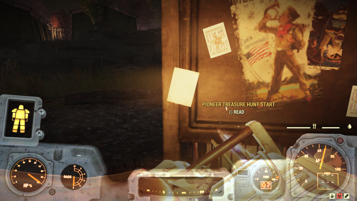 The location of the Pioneer Treasure Hunt Start note in Fallout 76