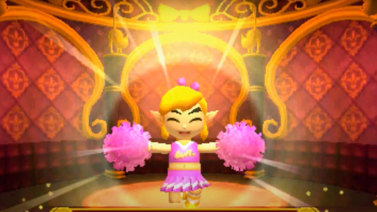 Link poses in Cheer Outfit in Legend of Zelda: Tri Force Heroes