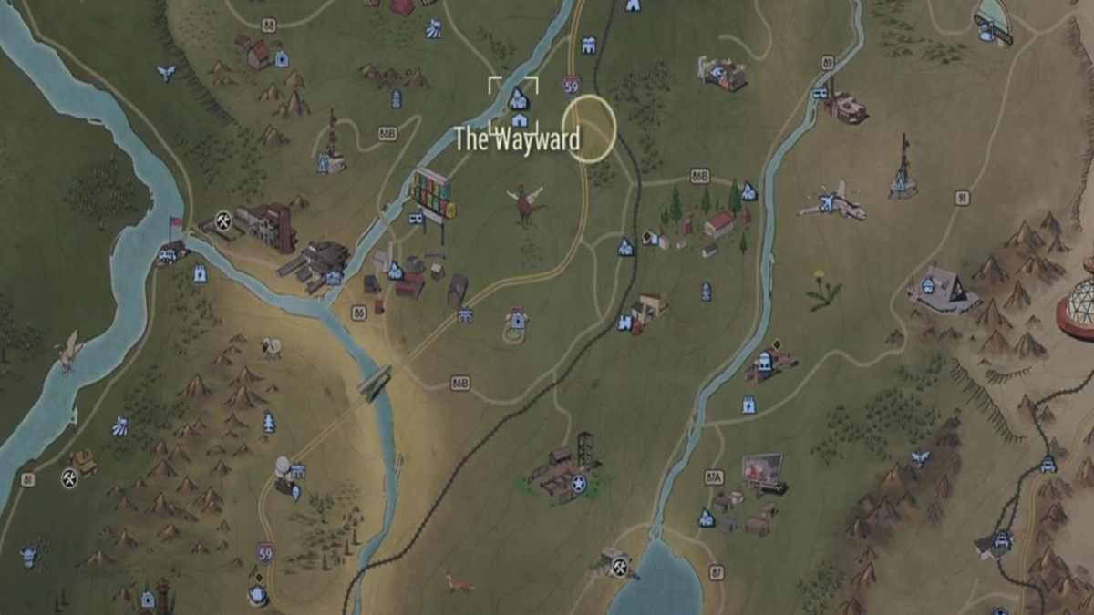 The Wayward location marked on the map.