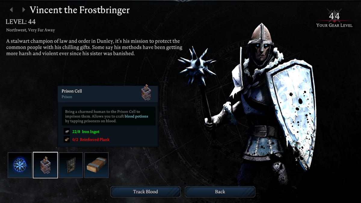 Looking at Vince the Frostbringer's profile in V Rising