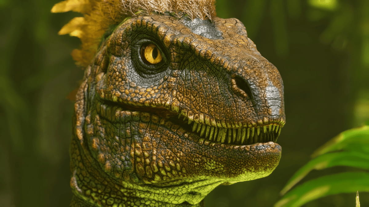 ARK Survival Ascended official cover dinosaur face close up