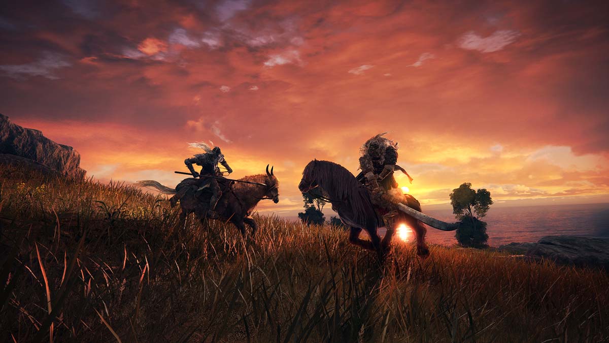 Horsemen facing each other at dusk in Elden Ring