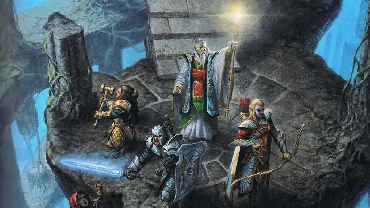 a dnd 5e adventuring party in a dungeon