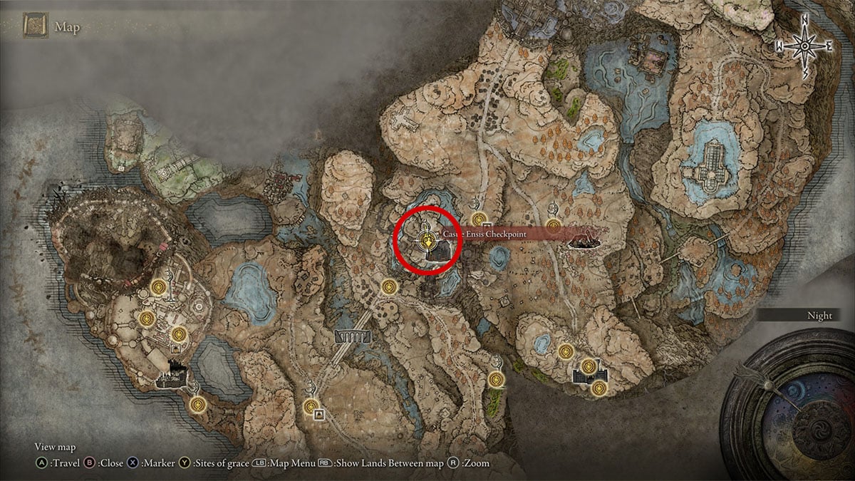 Emplacement du fragment de Scadutree du point de contrôle du château d'Ensis dans Elden Ring Shadow of the Erdtree