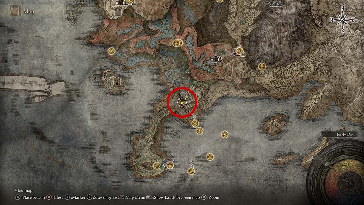 The location of the Cerulean Coast map fragment in Elden Ring Shadow of the Erdtree