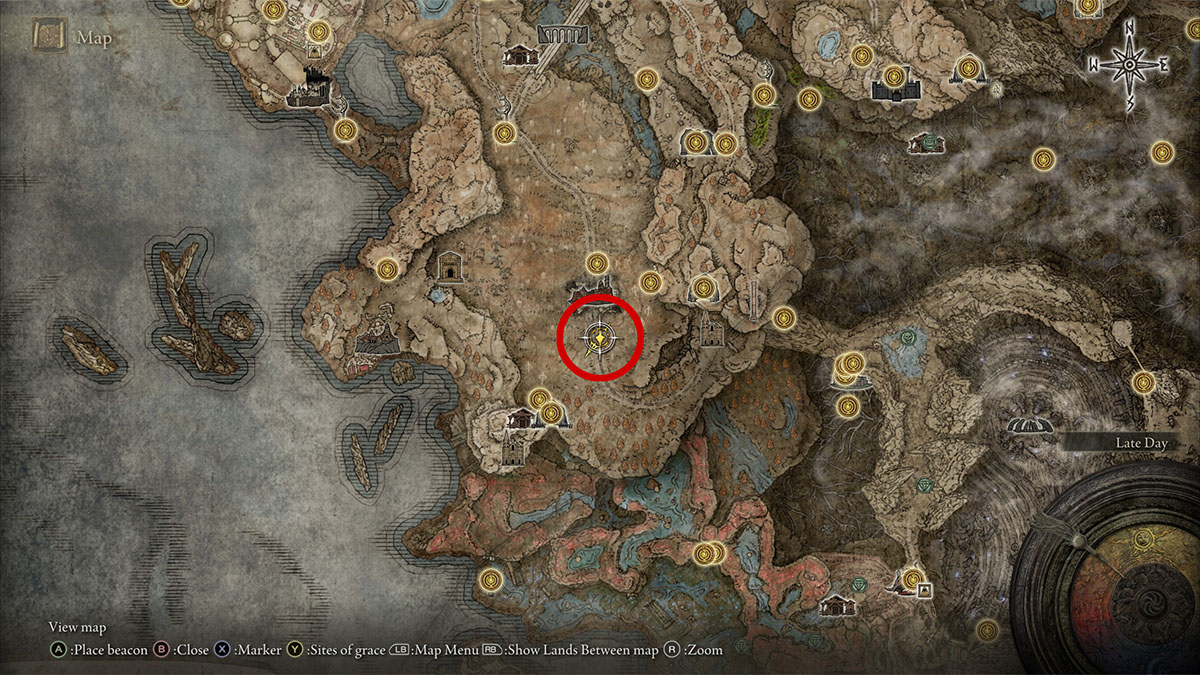 The location of the Gravesite Plain map fragment in Elden Ring Shadow of the Erdtree